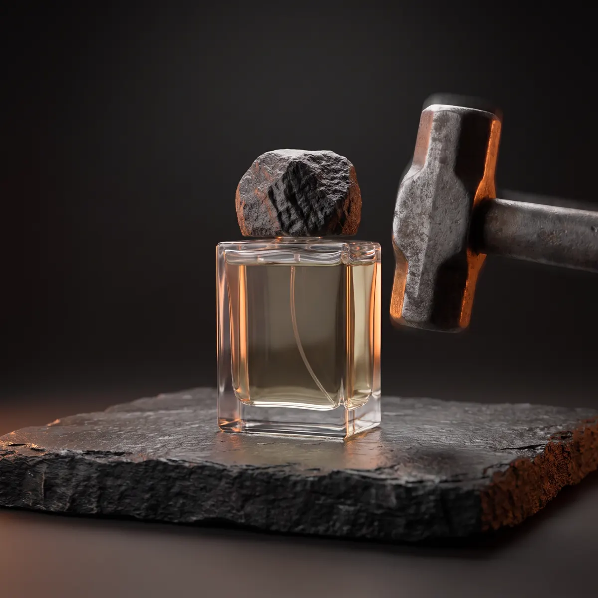 A hammer bounces off the Bare Flint bottle